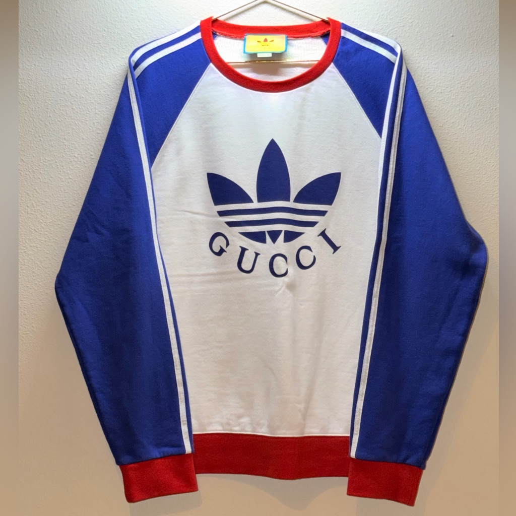 Gucci White, Blue & Red Logo Crewneck Sweater